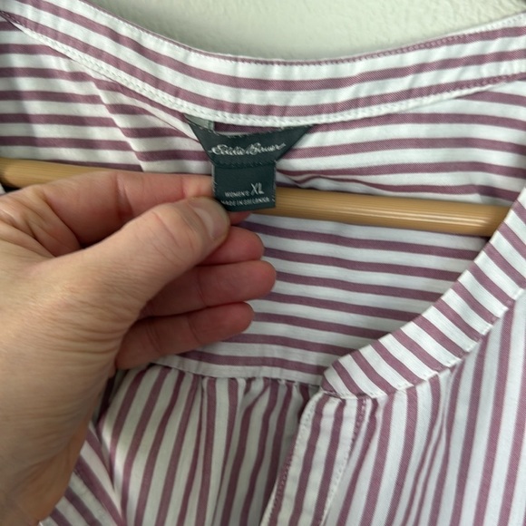Eddie Bauer mauve and White Boxy Blouse with Cuffed Sleeves XL - Picture 3 of 7